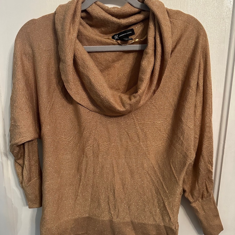 INC International Concepts  Cowlneck Sweater Gold Tan Color